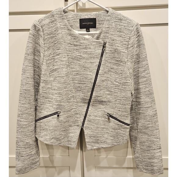 Banana Republic Jacket Women's Size 10 Moto Tweed Asymmetrical Zip Pockets - Picture 1 of 5